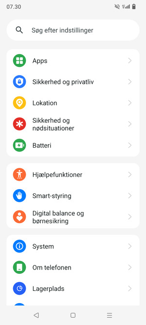 Scroll til og vælg Sikkerhed og privatliv