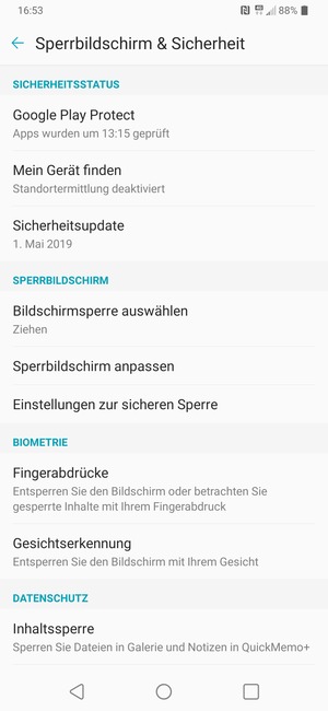 Wählen Sie Bildschirmsperre auswählen