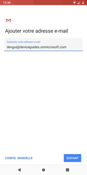 Saisissez votre adresse e-mail et sélectionnez CONFIG. MANUELLE