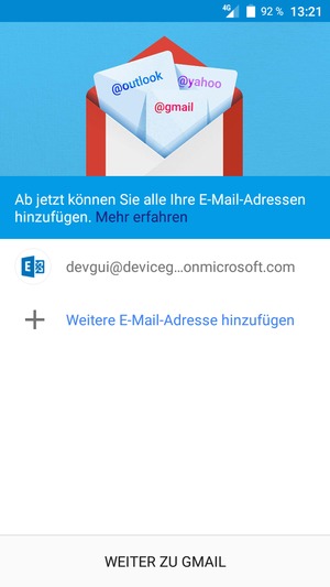 Wählen Sie WEITER ZU GMAIL