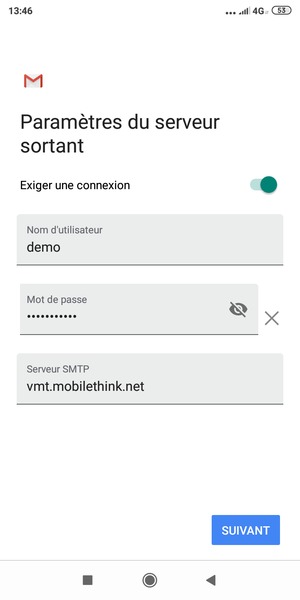 Saisissez l'adresse du serveur sortant