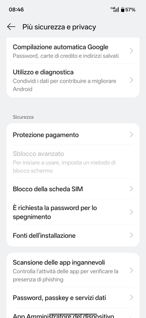 Scorri e seleziona Blocco della scheda SIM