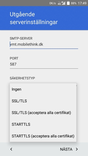Välj Ingen och NÄSTA
