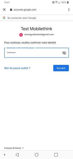 Saisissez votre mot de passe et sélectionnez Suivant