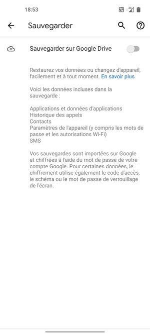 Activer le Sauvegarder sur Google Drive