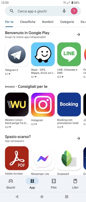 Seleziona la barra di ricerca