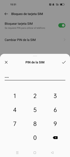 Introduzca PIN actual de la tarjeta SIM y seleccione Aceptar