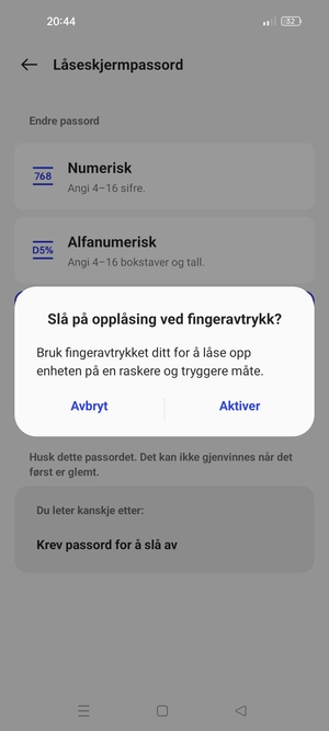 Velg ønsket alternativ