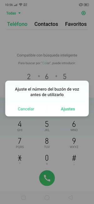 Si el correo de voz no está configurado, seleccione Ajustes