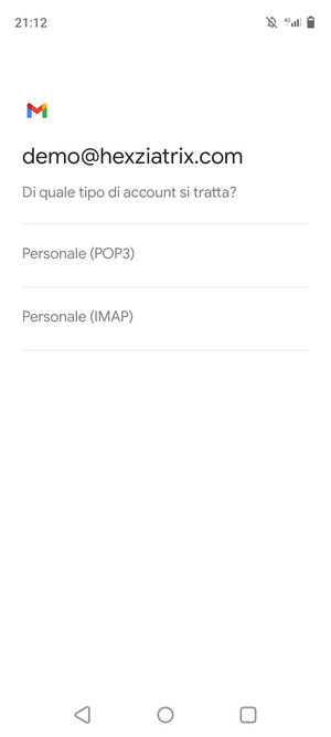 Seleziona Personale (POP3) o Personale (IMAP)