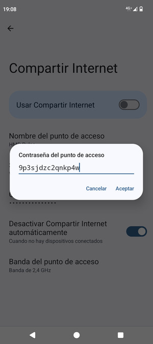 Introduzca una contraseña de punto de acceso Wi-Fi de al menos 8 caracteres y seleccione Aceptar