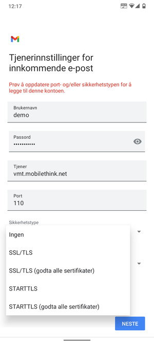 Velg Ingen og NESTE