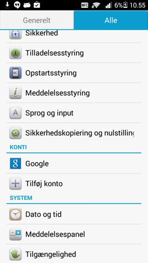 Vælg Alle og scroll til
og Vælg Sikkerhedskopiering og nulstilling