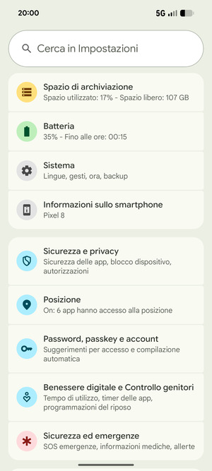 Scorri e seleziona Sicurezza e privacy