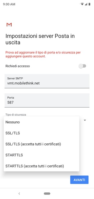 Seleziona Nessuno e AVANTI