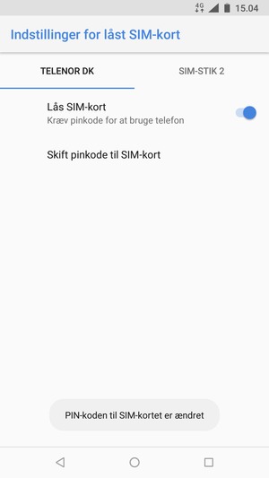 Din PIN-kode til SIM-kort er nu ændret