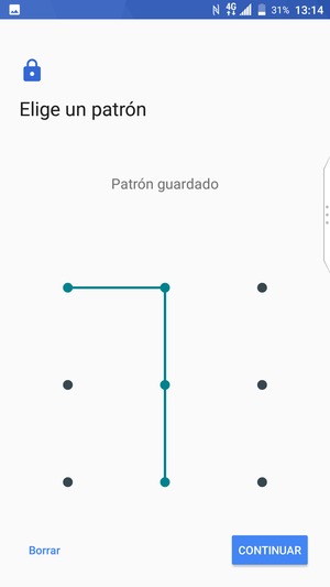 Dibuje un patrón de desbloqueo y seleccione CONTINUAR