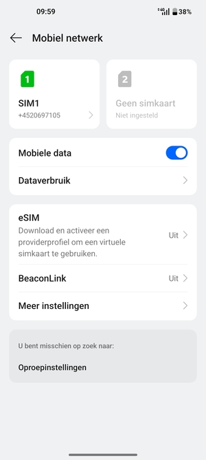 Selecteer SIM1 of SIM2