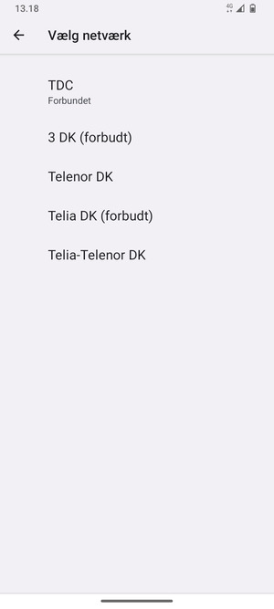 Vælg en netværksudbyder fra listen