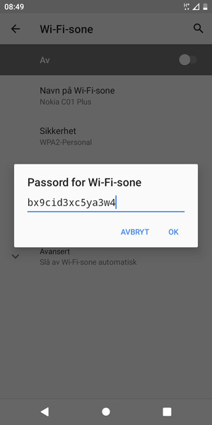 Skriv inn et Wi-Fi hotspot-passord på minst 8 tegn og velg OK