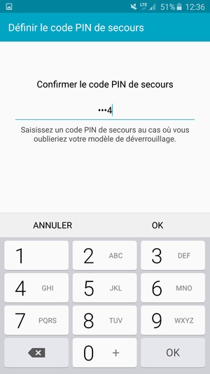 Veuillez confirmer le code PIN de secours et sélectionner OK