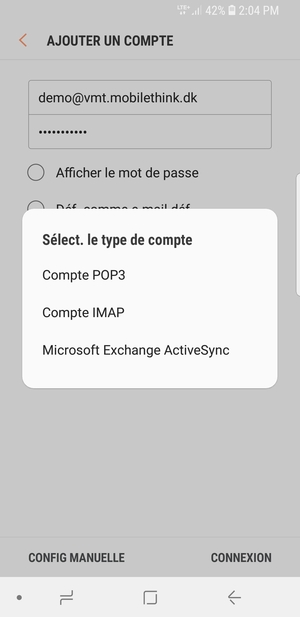 Sélectionnez Compte POP3 ou Compte IMAP