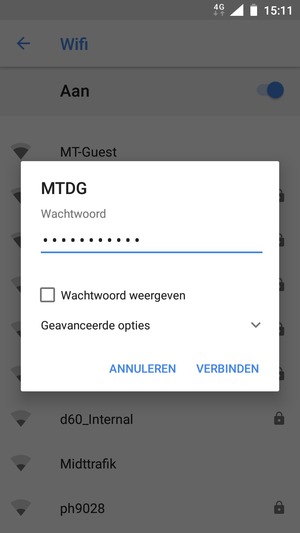 Voer het WiFi-wachtwoord in en selecteer VERBINDEN