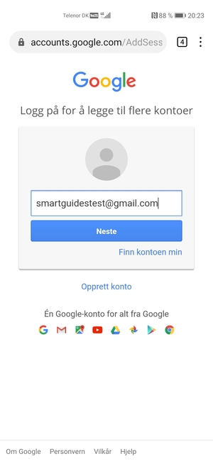 Skriv inn din Gmail-adresse og velg Neste