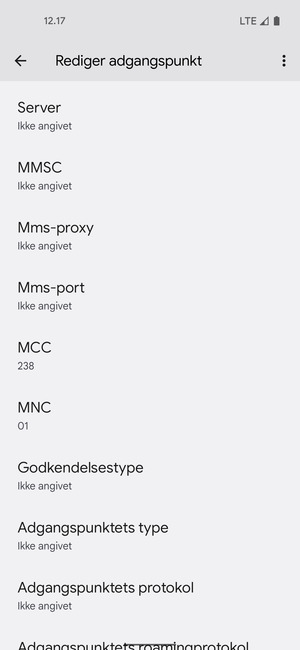 Scroll ned og indtast MMS-oplysninger