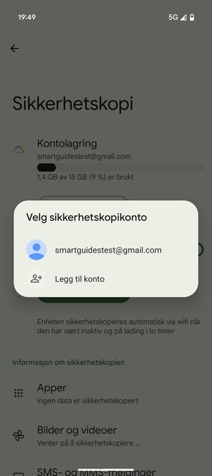 Velg sikkerhetskopi-kontoen din