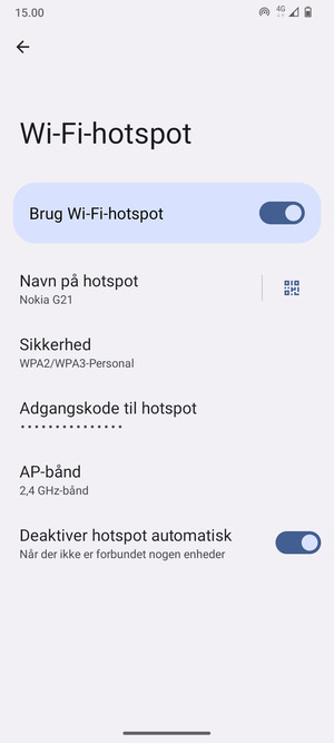 Din telefon er nu sat op til brug som modem