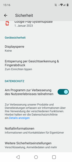 Um die PIN für die SIM-Karte zu wechseln, gehen Sie zum Sicherheit Menü und wählen Sie Weitere Sicherheitseinstellungen