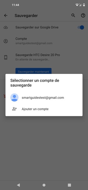 Sélectionnez votre compte de sauvegarde