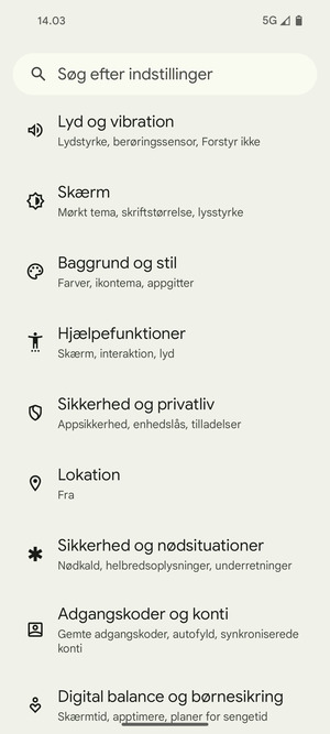 Scroll til og vælg Sikkerhed og privatliv