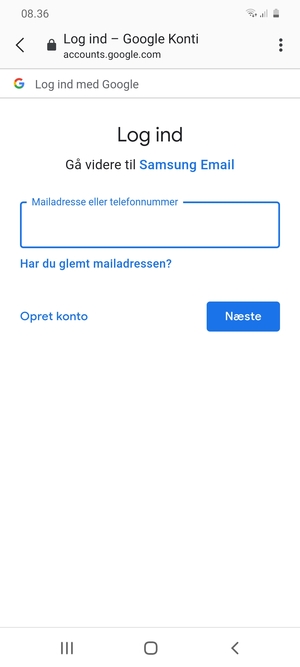 Indtast din Gmail adresse og vælg Næste