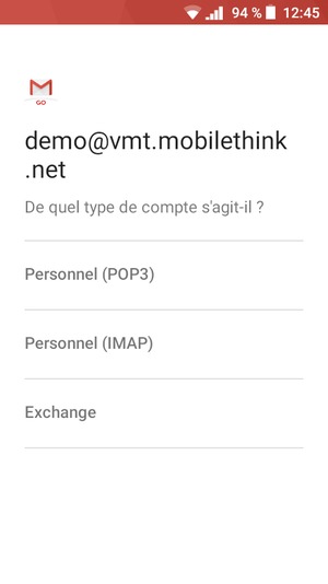 Sélectionnez Personnel (POP3) ou Personnel (IMAP)