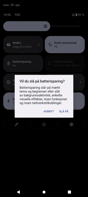 Velg SLÅ PÅ