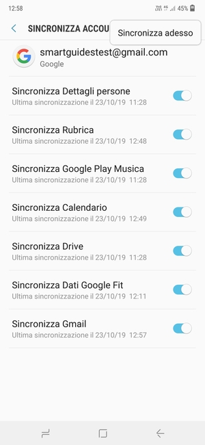 Seleziona Sincronizza adesso