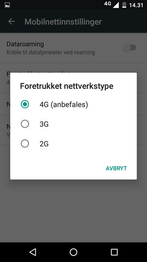 Velg ønsket alternativ