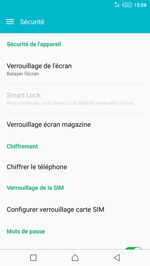 Sélectionnez Configurer verrouillage carte SIM