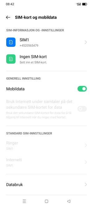 Velg SIM1 eller SIM2