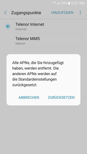 Wählen Sie ZURÜCKSETZEN