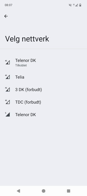 Velg en nettverksoperatør fra listen