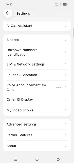 Scroll to and select Carrier Features