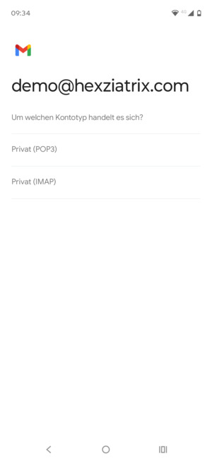 Wählen Sie Privat (POP3) oder Privat (IMAP)