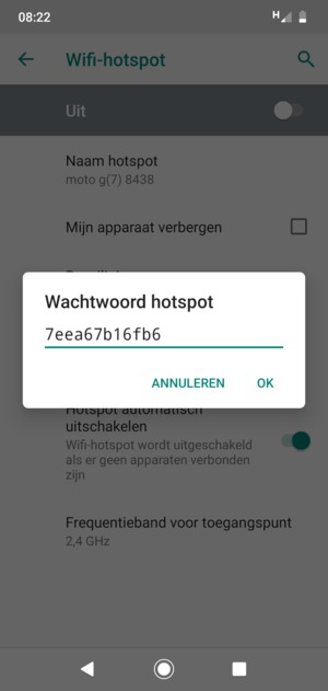 Voer een wachtwoord van een WiFi-hotspot in van ten minste 8 tekens en selecteer OK