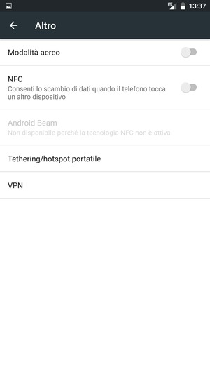 Seleziona Tethering/hotspot portatile