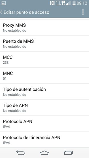 Desplácese hacia abajo e introduzca la información de MMS