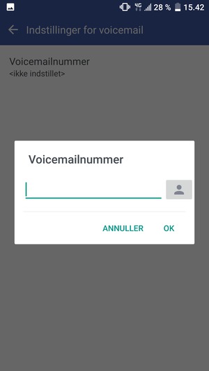 Indtast Voicemailnummer og vælg OK