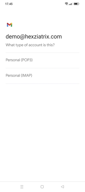 Select Personal (POP3) or Personal (IMAP)